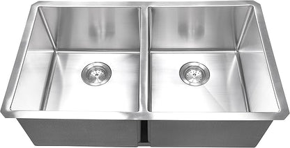 MSI 32 inch Undermount 50/50 Double Bowl 16 Gauge Stainless Steel Kitchen Sink and Strainer
