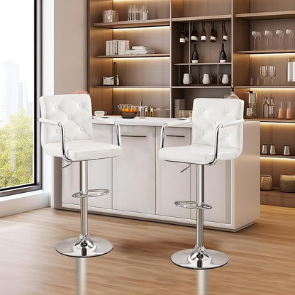 VECELO Bar Stools, Adjustable Bar Stools Set of 4, Counter Height Barstool with Back and Arms, Swivel PU Leather Bar Chairs for Kitchen/Island, White