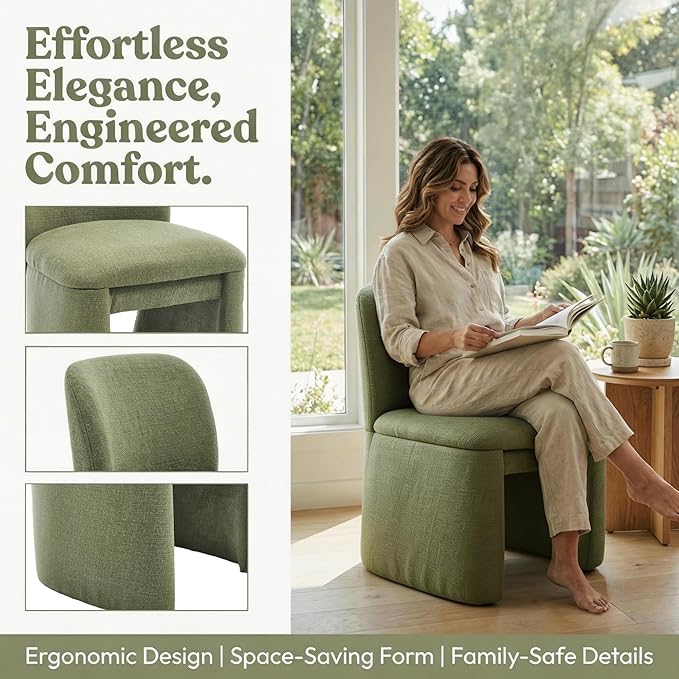 Hyfirm Modern Upholstered Dining Chairs Set of 4, Linen Accent Side Dining Chairs Armless Kitchen Chairs with Curved Back Parsons Chairs for Kitchen Dining Room Living Room, Green