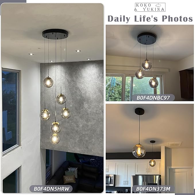 KoKo&Yukina Gold 3-Light Globe Pendant Light Modern Globe Chandelier Light Fixture Hanging Lights Adjustable with Grey Glass Pendant Lights Kitchen Island