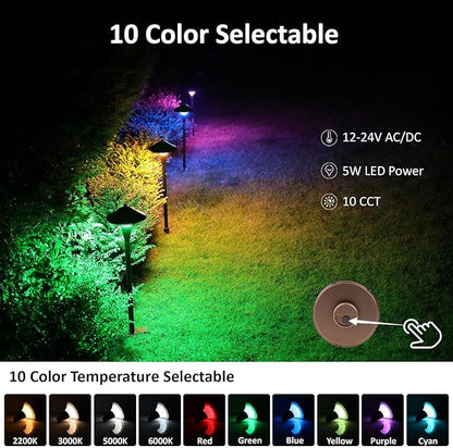Low Voltage Path Lights, 12V 5W LED RGB Wired Landscape Path Lights Outdoor for Driveway Walkway Pathway, RGB Color Changing for Christmas Party Halloween, IP65, ETL, Bronze, Pack of 6