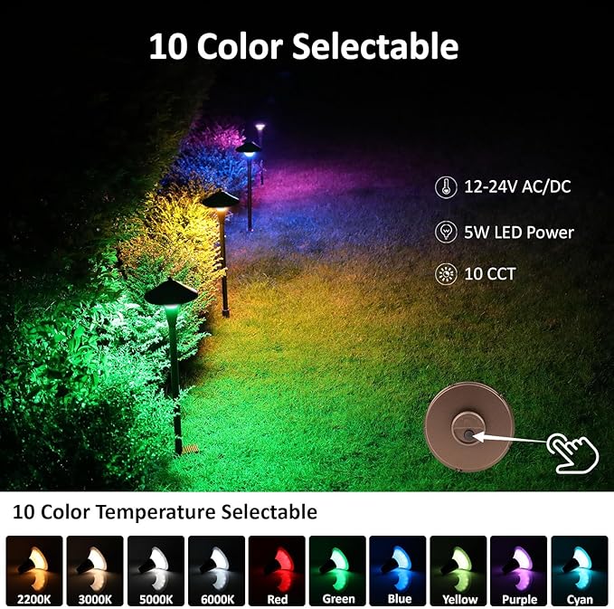 Low Voltage Path Lights, 12V 5W LED RGB Wired Color Changing Landscape Lights Outdoor for Driveway Walkway Pathway Christmas, Super Bright, IP65, ETL, Bronze, Pack of 1