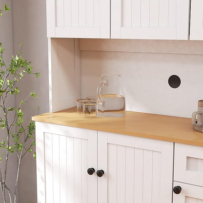 RASOO Kitchen Pantry Cabinet White 71" Freestanding Sideboard Storage Cabinet Furniture Microwave Cabinet with 6 Doors and 1 Drawer