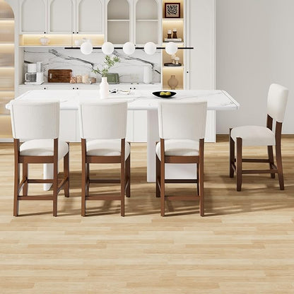 Bar Stools Set of 4, 40.4" Counter Stools with Back, Linen Upholstered Bar stools with Solid Wood Legs Bar Chairs for Kitchen Island Dining Room, Beige(4 Chairs)
