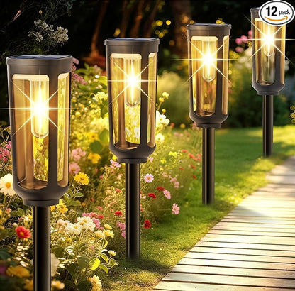 Solar Pathway Lights Outdoor,12 Pack Warm Garden Lights Solar Powered Waterproof IP65,Auto On/Off Outdoor Light for Lawn Patio Walkway Driveway Decor Landscape Lighting