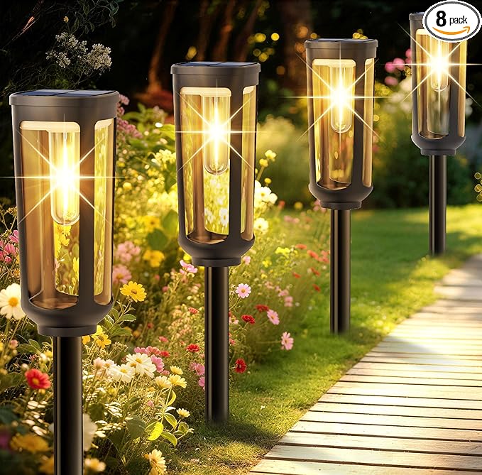 Solar Pathway Lights Outdoor,8 Pack Warm Garden Lights Solar Powered Waterproof IP65,Auto On/Off Outdoor Light for Lawn Patio Walkway Driveway Decor Landscape Lighting
