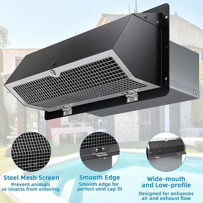 Microwave Vent Range Hood Vent Wall Vent Cap for Microwave Exhaust,Kitchen/Bath Ventilation Fan/Stove Outside Vent Cover,Wall Exhaust Vent Kit Vent Hood Wall Cap for 3-1/4" x 10" Duct,Black