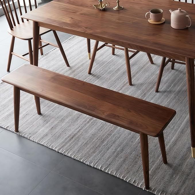 Kavie Solid Wood Table Bench, Farmhouse Style Dining Bench with Slanted Legs, Sturdy Entryway Shoe Bench for Kitchen Island, Hallway, Living Room (Walnut,62.9" L*11.8" W*17.7" H)