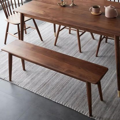 Kavie Solid Wood Table Bench, Farmhouse Style Dining Bench with Slanted Legs, Sturdy Entryway Shoe Bench for Kitchen Island, Hallway, Living Room (Walnut,55.1" L*11.8" W*17.7" H)