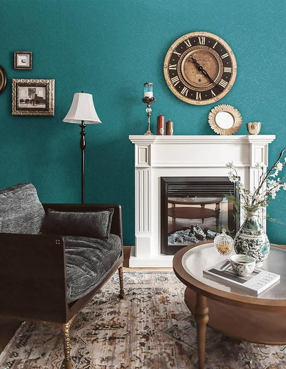 Safiyya 393"x 17.3" Peel and Stick Wallpaper Teal Silk Contact Paper Teal Self Adhesive Removable Wallpaper Solid Color Wallpaper for Bedroom Vinyl Rolls