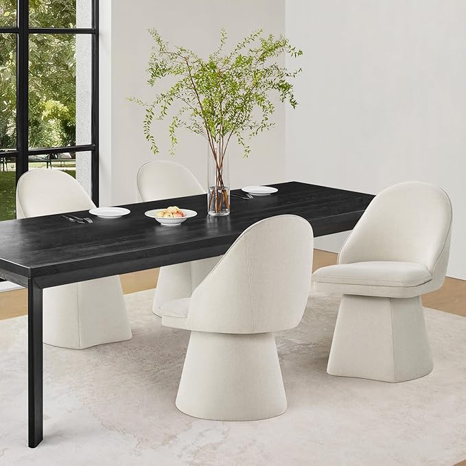 KISLOT Swivel Dining Chairs Set of 4, Upholstered Mid Century Modern Deskchair with Round Back, Linen Fabric Kitchen Chairs for Dining Room, Bedroom, Dressing Room, Linen