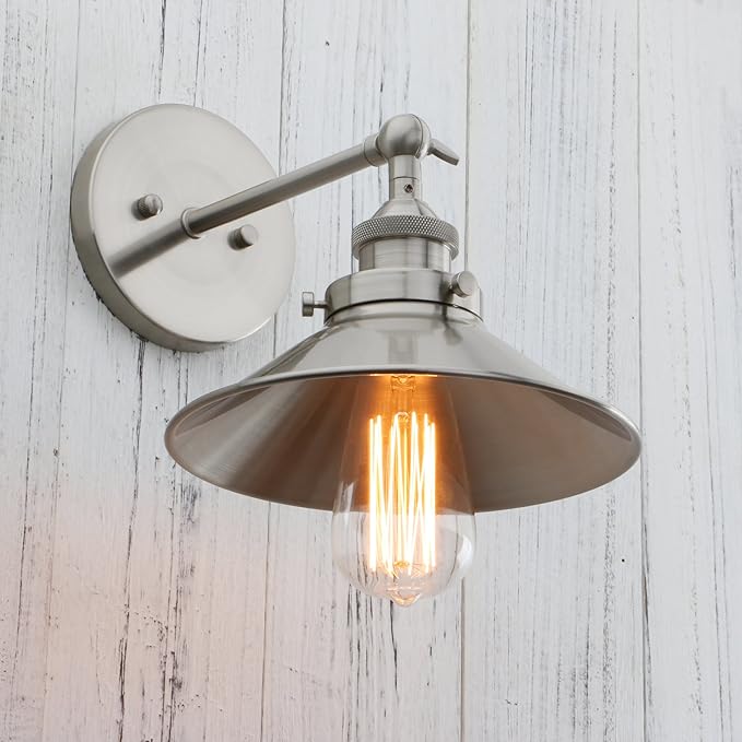 PERMO Vintage Industrial Metal Wall Sconce Lighting Brushed Nickel Sconces 180 Degree Adjustable Wall Lamp