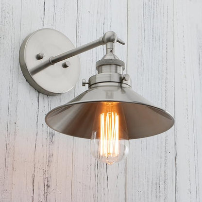 PERMO Vintage Industrial Metal Wall Sconce Lighting Brushed Nickel Sconces 180 Degree Adjustable Wall Lamp