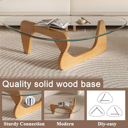 Modern Glass Coffee Table, Mid Century Small Coffee Table, Coffee Table for Living Room,Suitable for Bedroom Living Room Reception Office Tables (Wood/Transparent, Small)