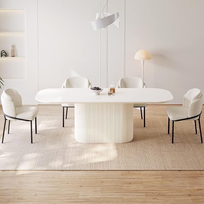86.61" Oval Modern Dining Table Set for 4, Dining Room Tables with 4 Chairs for Kitchen, Living Room, 5 Piece Kitchen Table 4 Seaters Dinner Tables Set, Cream White