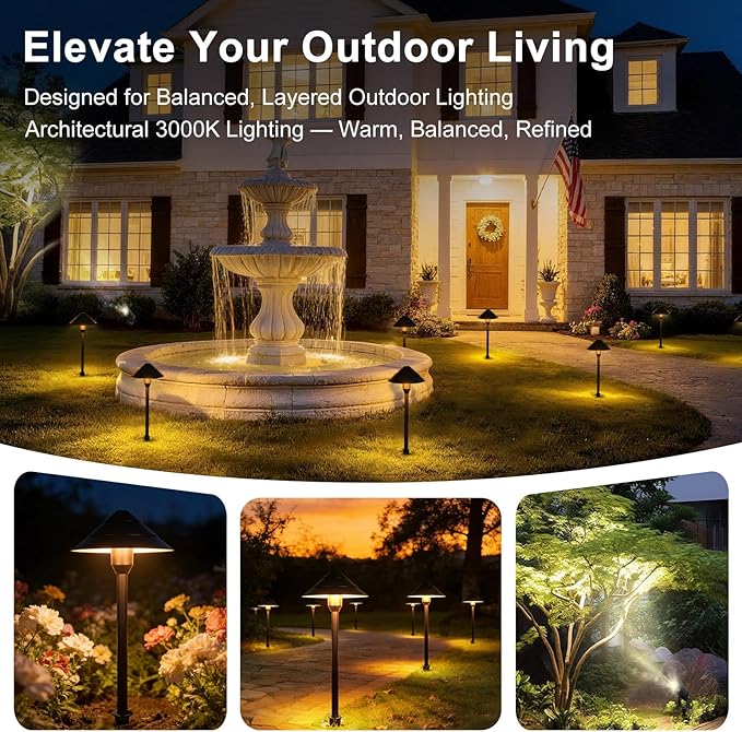 Low Voltage Landscape Lighting, 14-Pack Aluminum Path Lights with 72W Controller, 12 Pathway Lights+2 Spotlights, 140FT, 3000K, IP65 Waterproof, Timer & Remote, Plug and Play, 3-Year Warranty