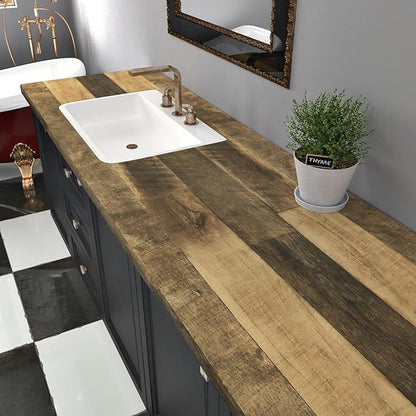 WESTICK Wide Brown Faux Wood Wallpaper for Cabinets 30"x200" Kitchen Countertop Peel and Stick Waterproof Wood Contact Paper Self Adhesive Wooden Shiplap Vinyl Roll for Countertops Dining Tables