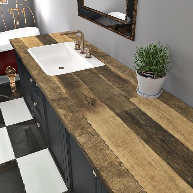 WESTICK Wood Peel and Stick Wallpaper Rustic Wood Contact Paper for Countertops Waterproof Self Adhesive Removable Wooden Wallpaper for Kitchen Tables Office Desk Bathroom Cabinets RV Walls 24" x 394"