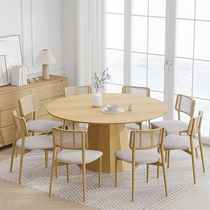 Casaphoria 60" Round Dining Table, Modern Wood Kitchen Table with Cone Shaped Strip Polygonal Base for Living Room & Dining Room, Easy Assembly Farmhouse Furniture for 4-6, Oak
