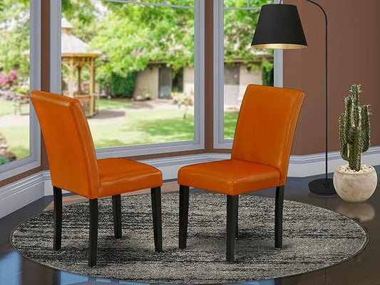 East West Furniture ABP1T61 Abbott Parson Dining Chairs - Baked Bean Faux Leather Upholstered Chairs, Set of 2, Black