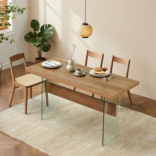 ivinta Glass Dining Table for 4-6 People, 55" Rectangular Kitchen Table for Small Space, Dining Room, Living Room or Restaurant 5208 (Brown)