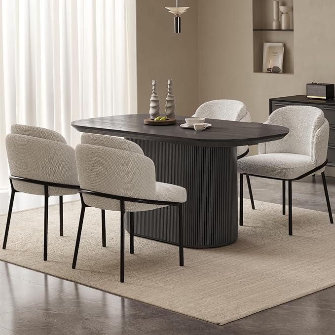 Miuuod 62.99" Oval Dining Table Set for 6-8, Modern Farmhouse Kitchen Table with 4 Ergonomic Chairs, Large Wood Dining Room Table Set, Kitchen & Dining Furniture, Dark Grey