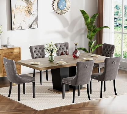 78.74" Extendable Dining Table for 6 8 10, Modern Farmhouse Expandable Kitchen Table with Dual Column Pedestal, Large Rectangle Wooden Expanding Table for Kitchen Dining Conference Room, Brown & Black