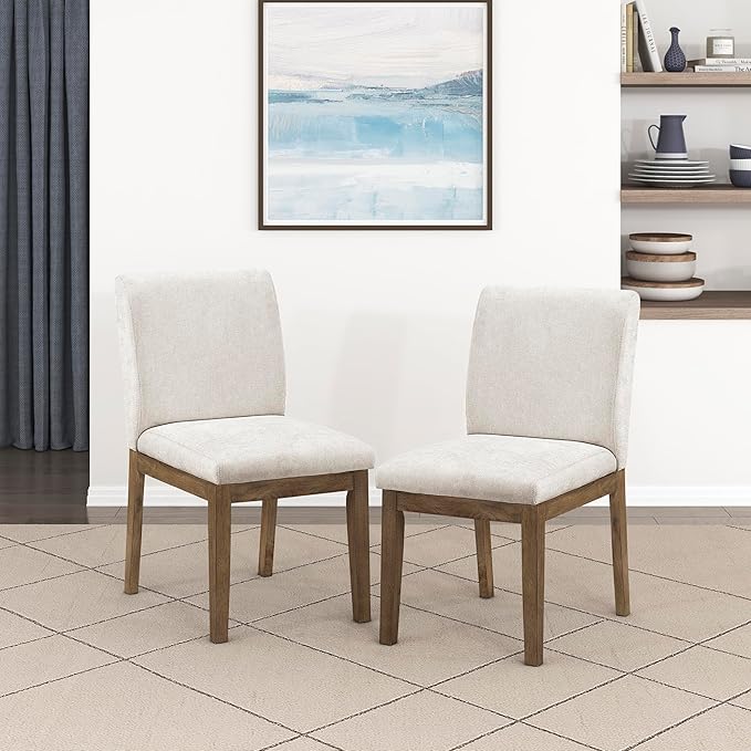 Lexicon Modern Dining Chairs Set of 2 - Textured Fabric Upholstered Kitchen Chairs, Solid Wood Legs, Small Accent Seating for Dining Room Table, Comfy Kitchen, Living Room, Easy Assembly, Brown Gray