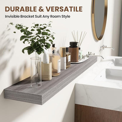 Acovy 48 Inch Floating Shelves for Wall 1 Pack, 48" Wall Shelves for Books, Storage, Decor, Wall Mounted Floating Shelf with Invisible Brackets for Kitchen, Living Room, Gray