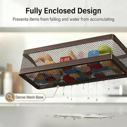 PUSDON 5-in-1 16.5" Extra Long Slim Wall Mount Wrapped Mesh Kitchen Organizer & Shower Caddy Kit, with Paper Towel Holder, Utensil Holder, Soap Dish, Holds 50LBS - Vintage Bronze, Netting