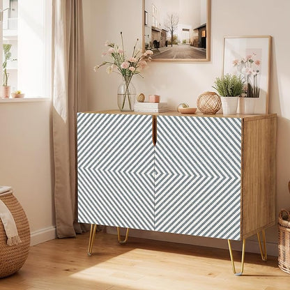 SIGNWIN Sideboard Buffet Cabinet, Kitchen Storage Cabinet with 2 Doors, Optical Illusion Diamond Patterns, Cupboard Console Table for Dining Room - 35" L x 18" W x 29" H