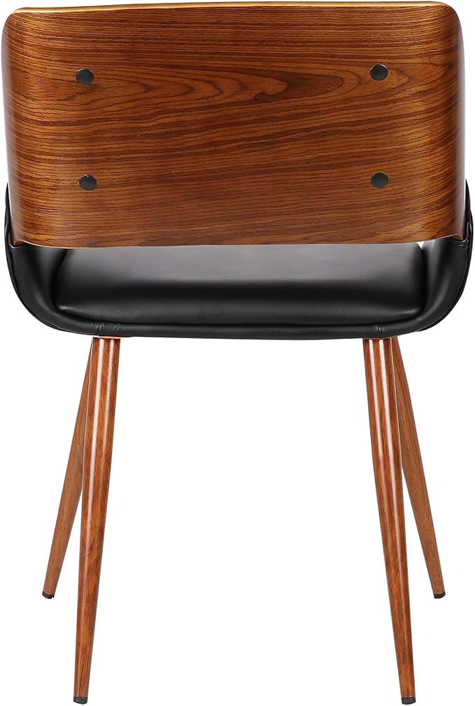 Armen Living Panda Mid-Century Dining Chair in Walnut Finish and Black Faux Leather - Set of 4