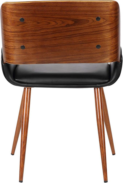 Armen Living Panda Mid-Century Dining Chair in Walnut Finish and Black Faux Leather - Set of 4