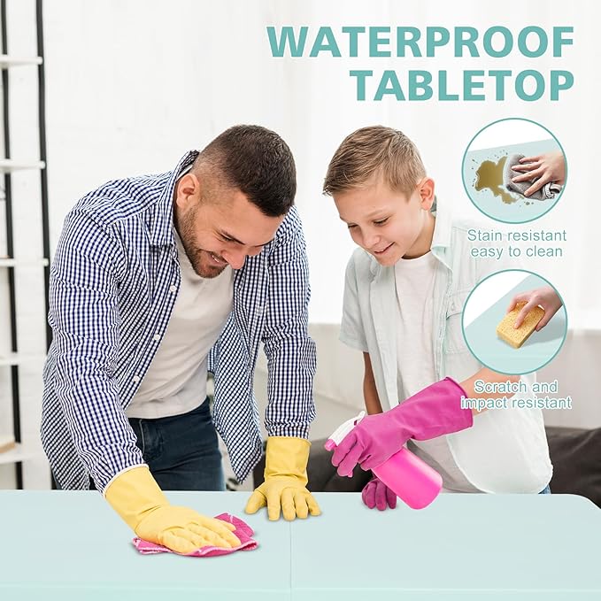 4 FT Folding Table with Carry Handle, Portable Fold-in-Half Plastic Table, Rectangle Foldable Table for Indoor/Outdoor Blue