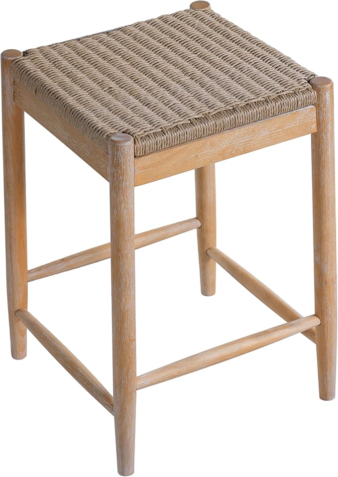 Merax Counter Height Barstools Set of 2, Wood Backless Counter Stools with Acacia Wood Legs and Natural Rattan Seat, 25.8 Inch Bar Stools for Kitchen Island Dining Room