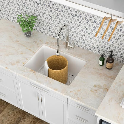 Kichae 24 Laundry Room Sink - 24"x18"x12" White Granite Composite Undermount Laundry Utility Sink White Quartz 12" Deep Under Counter Single Bowl Sink Basin