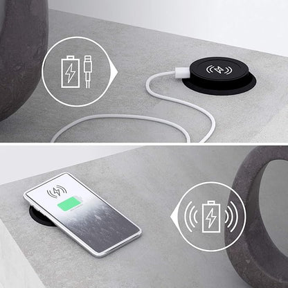 Mobili Fiver, Evolution High Table with Wireless Charger 70.9 x 15.7 in, Concrete Effect, Grey, Made in Italy