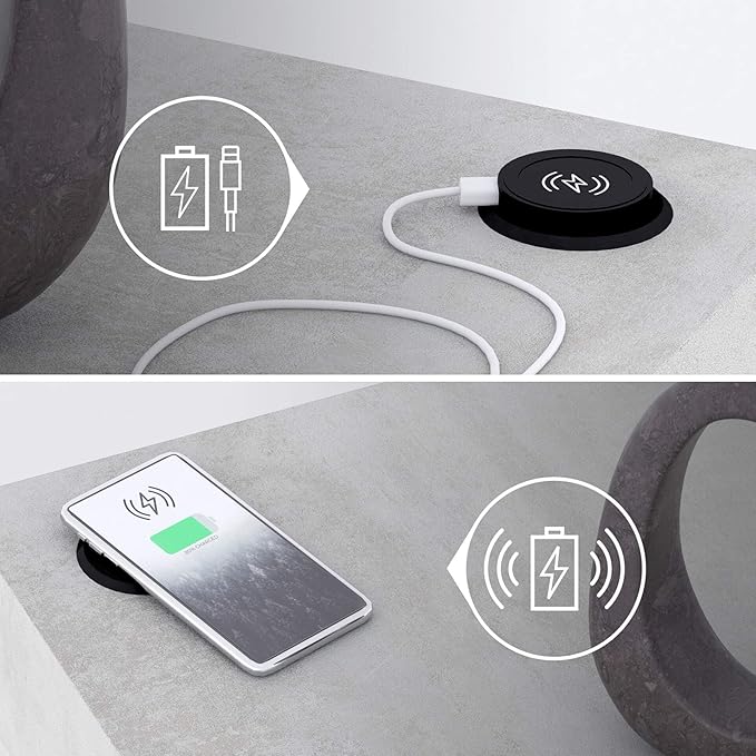Mobili Fiver, Evolution Dining Table 47.2 x 15.7 in, with Wireless Charger, Concrete Effect, Grey with One Leg, Made in Italy