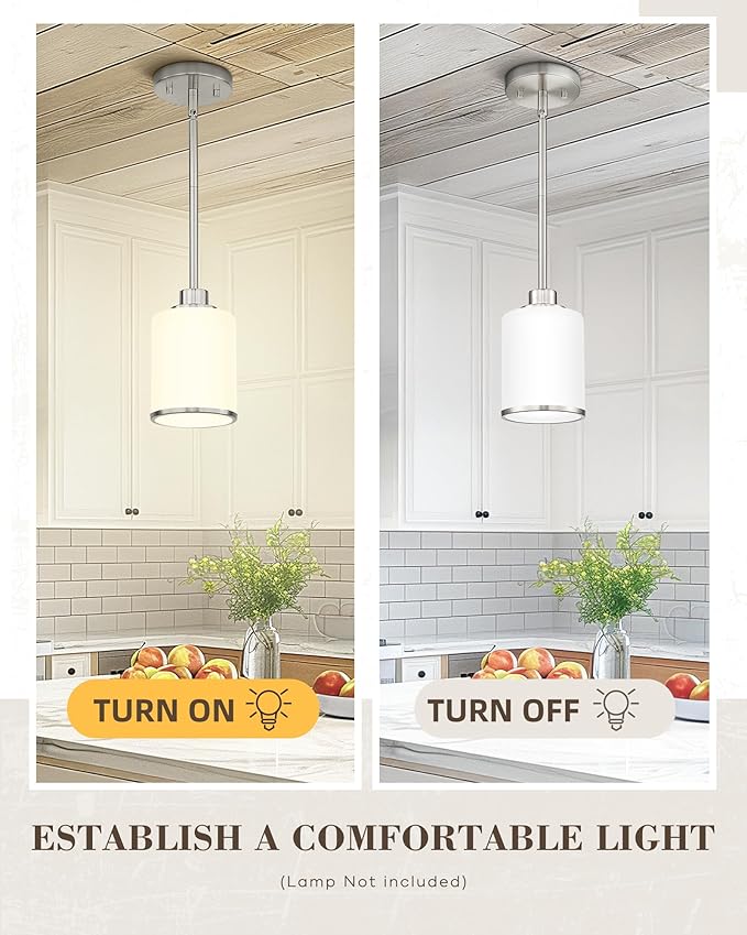 Beionxii Brushed Nickel Pendant Lights Kitchen Island 2 Pack, Hanging Lights Fixtures with Milk Glass, Kitchen Pendant Lighting Over Island, Hanging Lights for Sink Dining Room Entryway, BX-PL02BN-2