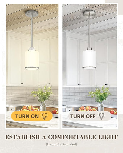 Beionxii Brushed Nickel Pendant Lights Kitchen Island 2 Pack, Hanging Lights Fixtures with Milk Glass, Kitchen Pendant Lighting Over Island, Hanging Lights for Sink Dining Room Entryway, BX-PL02BN-2