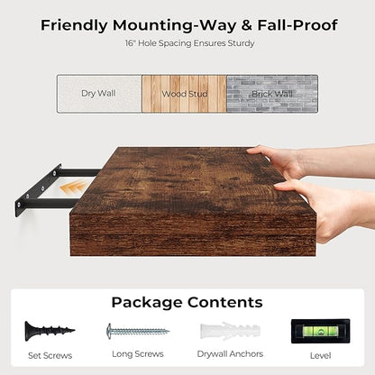 Fun Memories 66 Inch Fireplace Mantel Shelf with Invisible Bracket, 8 Inch Deep Floating Shelf for Living Room, Kitchen, Farmhouse, Brown