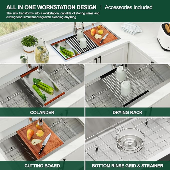 33 Inch Drop In Kitchen Sink 33 x 19 Stainless Steel Drop In Kitchen Sink Topmount Ledge Workstation 16 Gauge Single Bowl Handmade Top Mount Basin