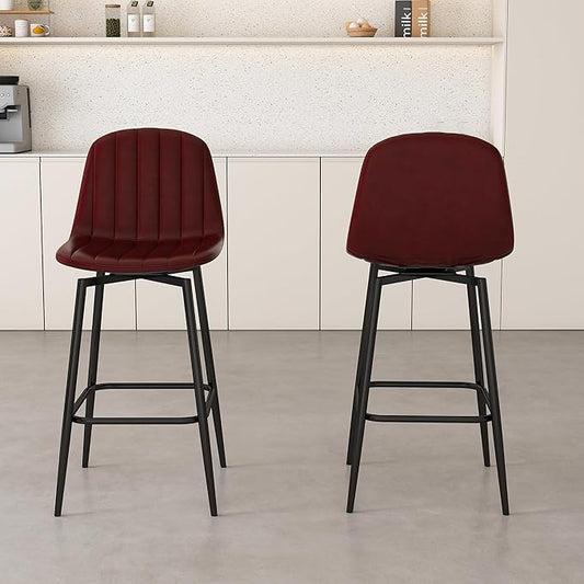 Montary Modern Stylish Swivel Bar Stools - Durable Metal Legs, PU Padded Seats with Back Support, for Kitchen Island, Home Bar, Dark Brown (Set of 2)