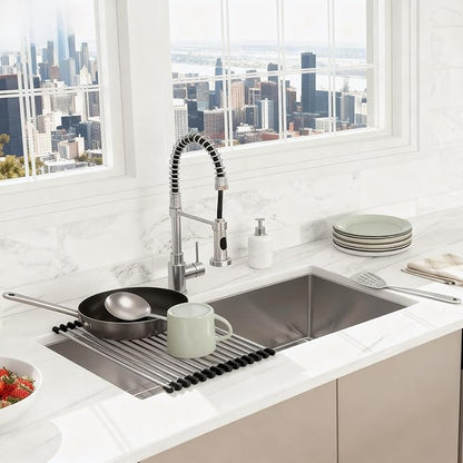 30-inch Undermount Kitchen Sink, S304 Stainless Steel Single Bowl Kitchen Sinks, Modern Kitchen Sink with Bottom Grid & Drain Assembly