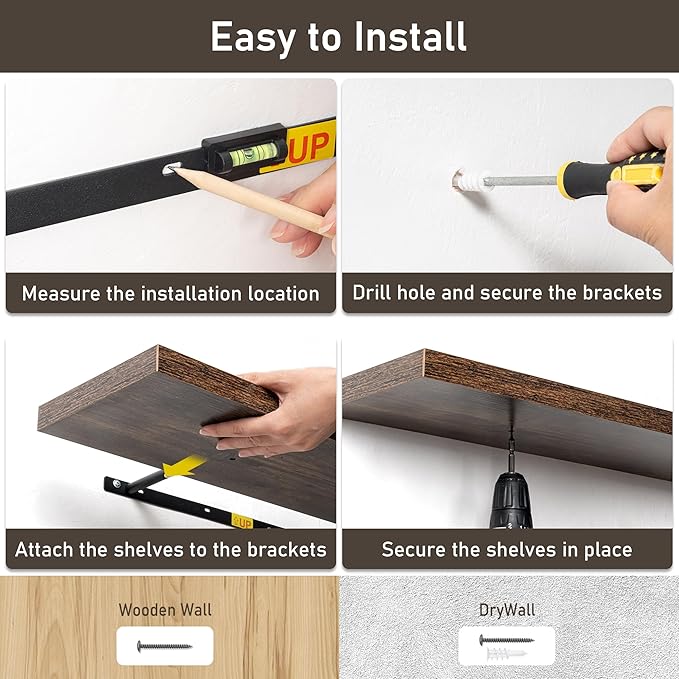 Fun Memories 55 Inch Long Floating Shelves for Wall, 8" Deep Floating Shelves for Bathroom Living Room Bedroom, Rustic Wall Mounted Shelf with Invisible Heavy-Duty Bracket, Set of 2, Rustic Brown