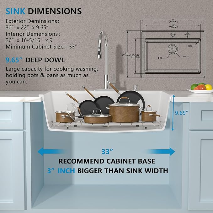 30 Granite Composite Kitchen Sink - Fulorni 30"x22" Granite Kitchen Sink Ledge Workstation Drop In Topmount White Quartz Classic Above Counter Single Bowl Basin