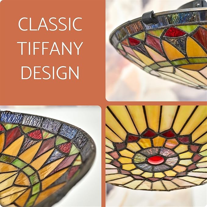 Kira Home Mateo 16" Tiffany Style Flush Mount Ceiling Light, 2-Light Hand-Crafted Art Glass Sunflower Pattern, Black Finish, Pack of 2