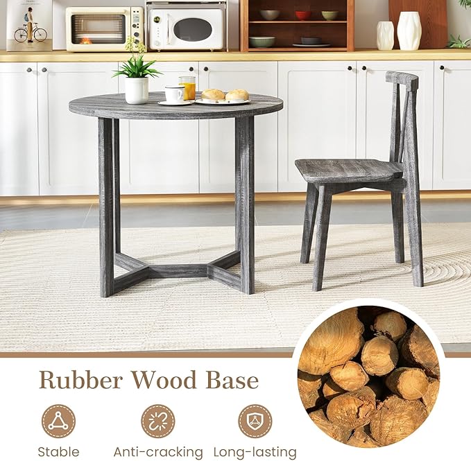 36’’ Round Dining Table, Dinner Table for 4 w/Rubber Wood Legs & Wing-Shaped Frame, Farmhouse Kitchen Table for Dining Living Room, Apartment, Bar, Restaurant, Bistro (Gray)
