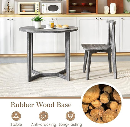 36’’ Round Dining Table, Dinner Table for 4 w/Rubber Wood Legs & Wing-Shaped Frame, Farmhouse Kitchen Table for Dining Living Room, Apartment, Bar, Restaurant, Bistro (Gray)