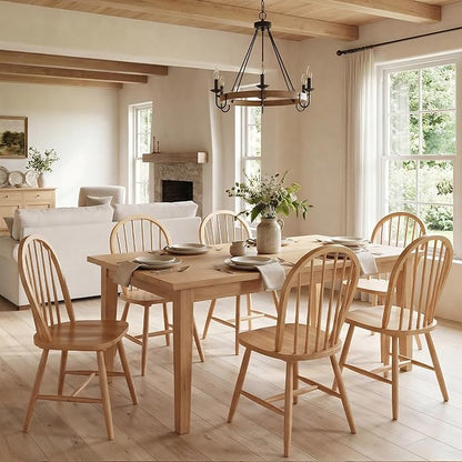 chairus Farmhouse Natural Dining Chairs Set of 6, Windsor Wooden Dining Room Chairs with Spindle Bow Back, Modern Cottage Armless Side Kitchen Chairs